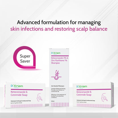 Super Saver Pack - 2 Ketoconazole and Cetrimide Soap + 1 Ketoconazole Zinc Pyrithione Shampoo